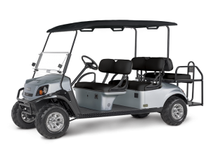 EZGO S6 platinum with golf cart top and windshield accessory