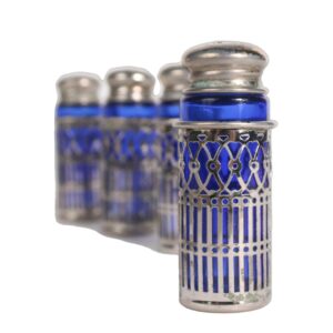 Set of Four Eales of Sheffield Silver-Plated Cobalt Salt and Pepper Shakers