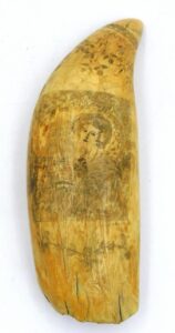 Scrimshaw tooth, signed Captain Clapham, c 1830