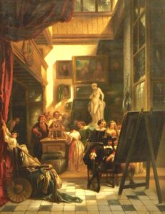 Louis Tielemans oil painting on canvas, titled Titian's Studio