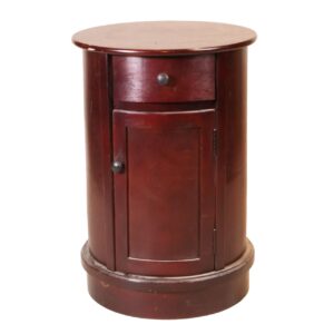 Cylindrical Wood Side Table with Cabinet and Drawer