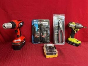 Assorted Drills, Walkie Talkie & Cutter