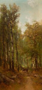 Thomas Hill (American, 1829–1908), Untitled (Woodland Scene with Trees and Deer), 1882, oil on canvas, 50\