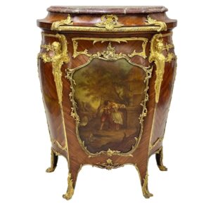 French Louis XV Style Ormolu Mounted Marble Top Cabinet