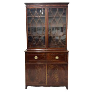 George III Inlaid Mahogany Secretary Bookcase Cabinet