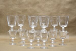 Vintage Set of 17 Steuben Monogrammed Drinking Glasses