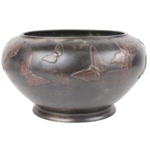 Asian Bronze Butterfly Decorated Planter