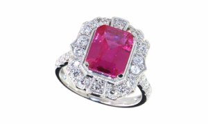 Emerald Cut 4.03 ct Pink Sapphire & Diamond Ring