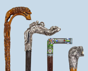 A selection of unique walking canes, including Folk Art, French and Russian examples.