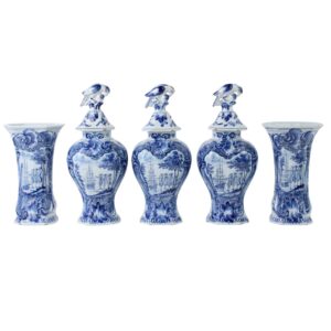 Dutch Delft Blue & White Five-Piece Chimney Garniture