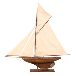Vintage Brass and Lead Mounted Wood Keeled Pond Boat