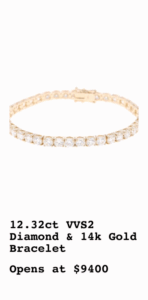 12.32ct VVS2 Diamond & 14k Gold Bracelet
