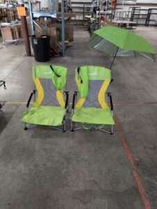 Lot of (2) Beach Chairs and Umbrella
