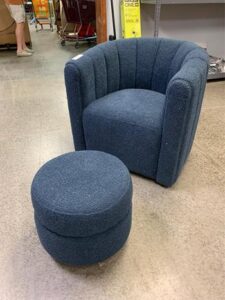 Lazzara Avina Blue Boucle Fabric Upholstery Swivel