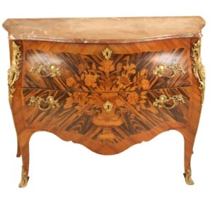 Louis XV Marquetry Inlaid Marble Top Commode